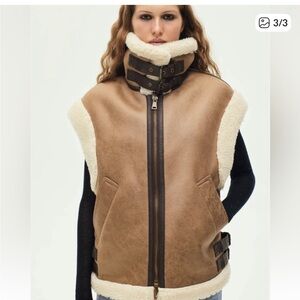 Zara Tan Faux Fur Suede Vest
